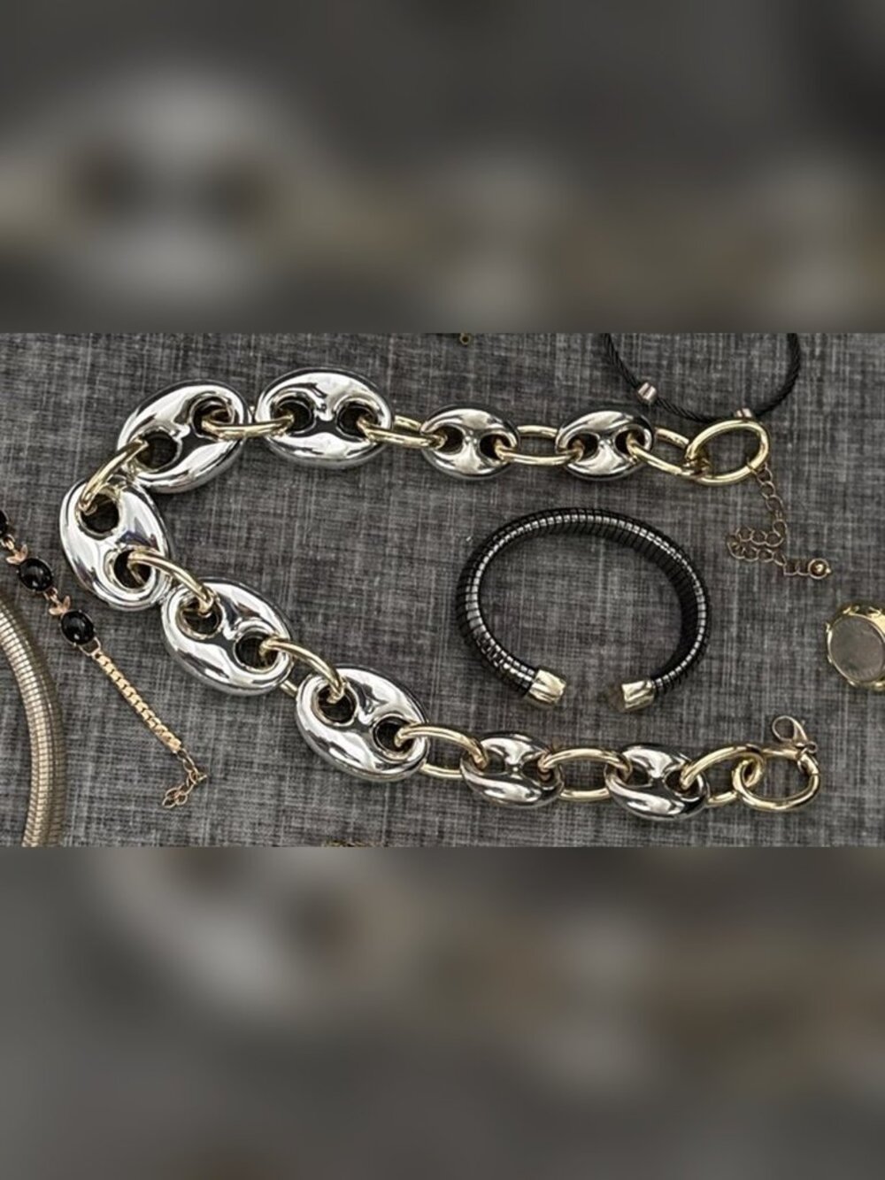 Chunky Silver and Gold Mariner Link Necklace